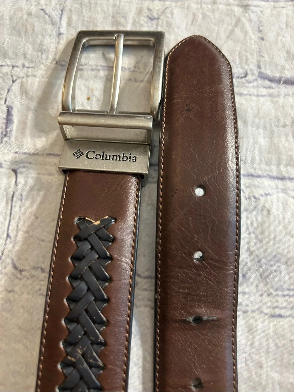 COLUMBIA REVERSIBLE BRAIDED DETAIL LEATHER 38 BELT & WESTERN LEATHER BRAIDED BEL